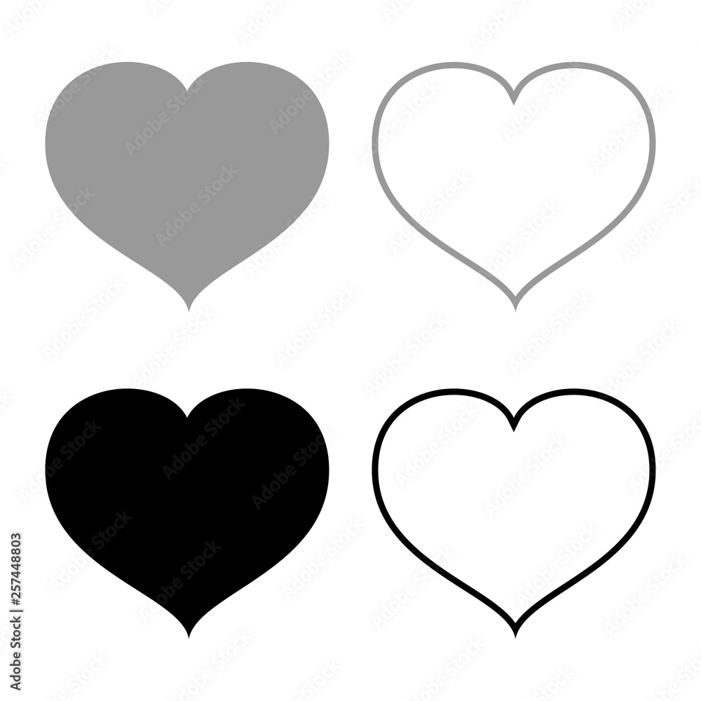 Heart with end icon set black grey color