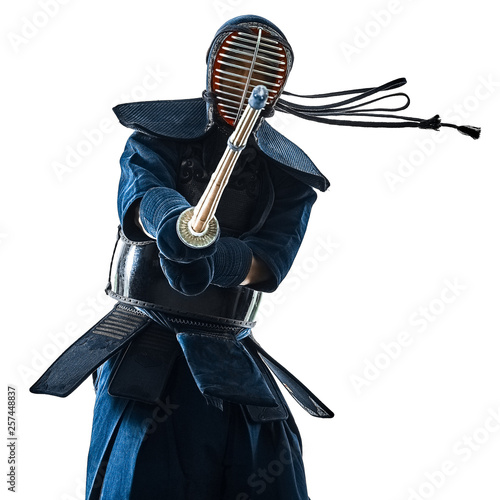 Bilde på lerret Kendo martial arts fighters in silhouette isolated on white bacground (the japan