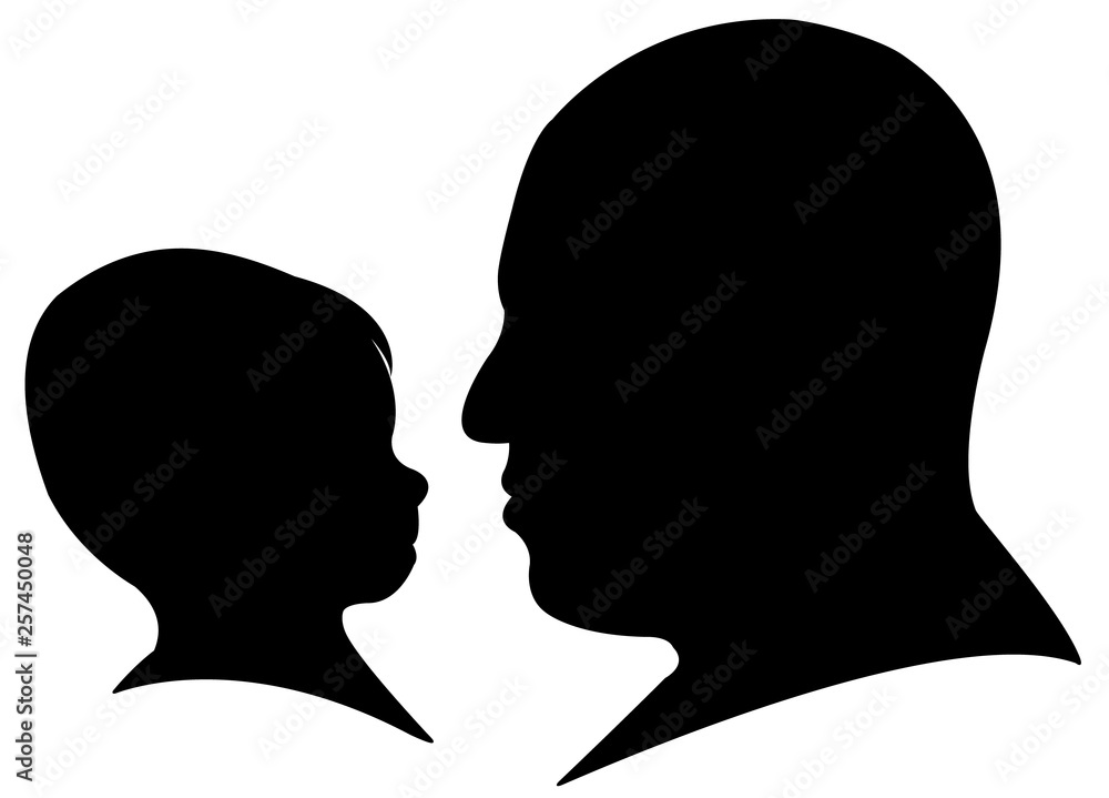 father and daughter, heads silhouette vector