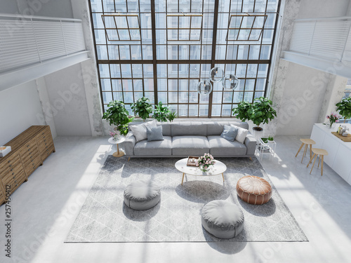 Canvas Print new modern city loft apartment. 3d rendering