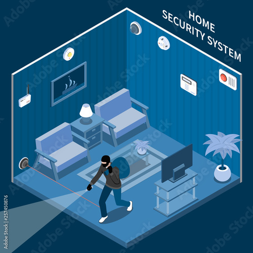 Home Security Isometric Composition 