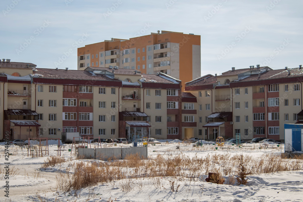 Newly built residential buildings. Ust-Kamenogorsk (Kazakhstan). New residential area