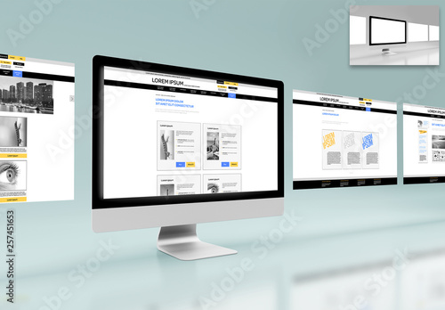 4 Web Pages on a Desktop Computer Mockup