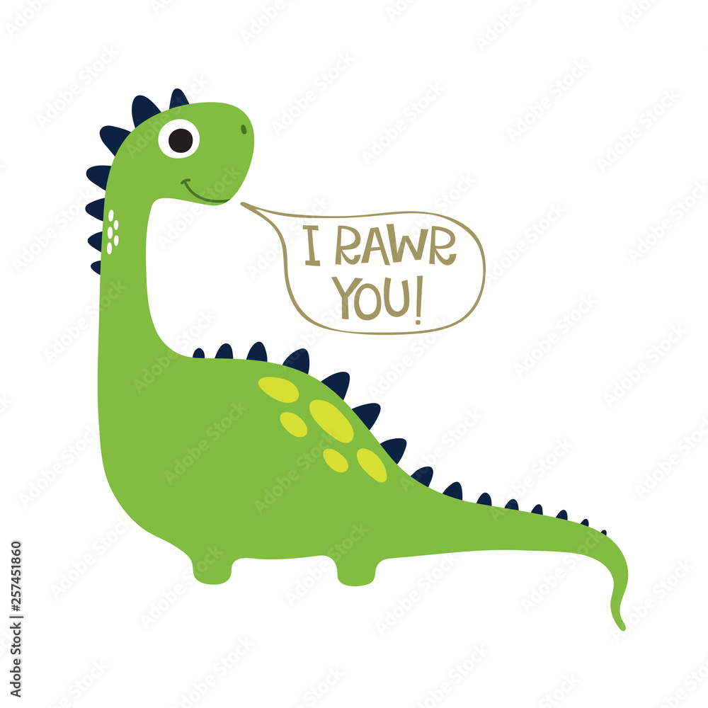 Cute cartoon dino illustration. I rawr you Cute cartoon dino illustration. I rawr you