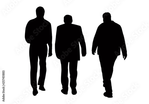 three men walking, silhouette vector