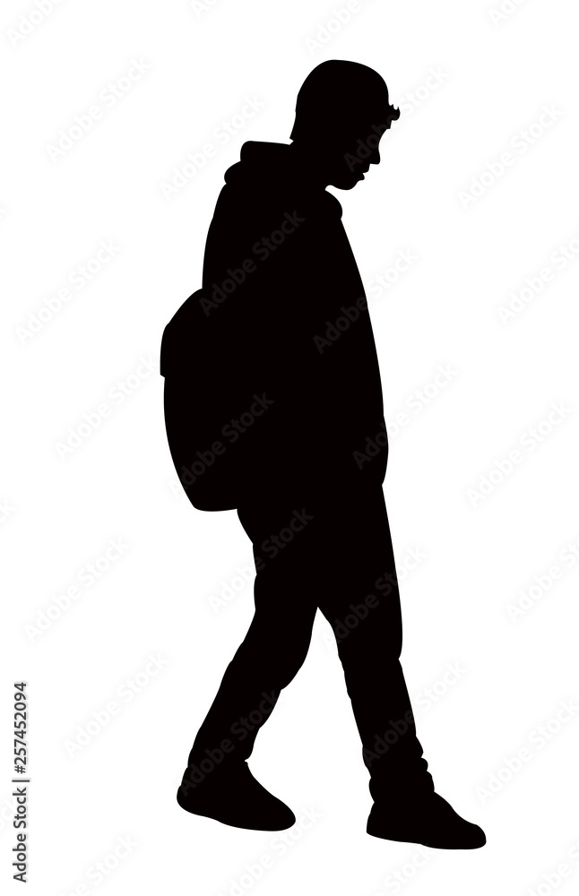 a young man walking, silhouette vector