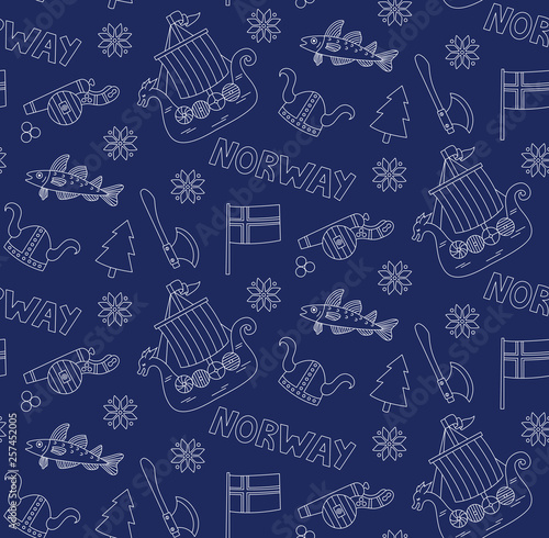 Norway Norwegian doodle icons seamless vector pattern