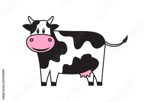 White cute cow with black spots. Vector illustration