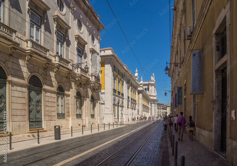 narrow street in historic center in summer
