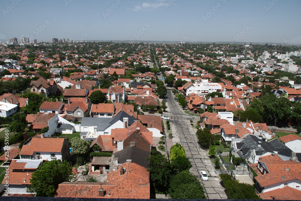Panoramic view of a residential area by the sea. Mar del Plata, Buenos Aires, Argentina.