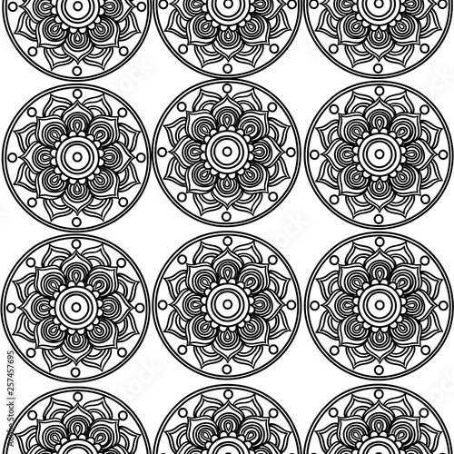 Seamless pattern of mandala on the white background.