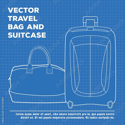 Blueprint of Suitcase or travel luggage and travel bag. Vector illustration.