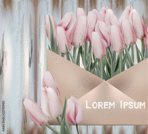 Pink tulips card Vector. Wedding, save the date, ceremony, birthday invitations