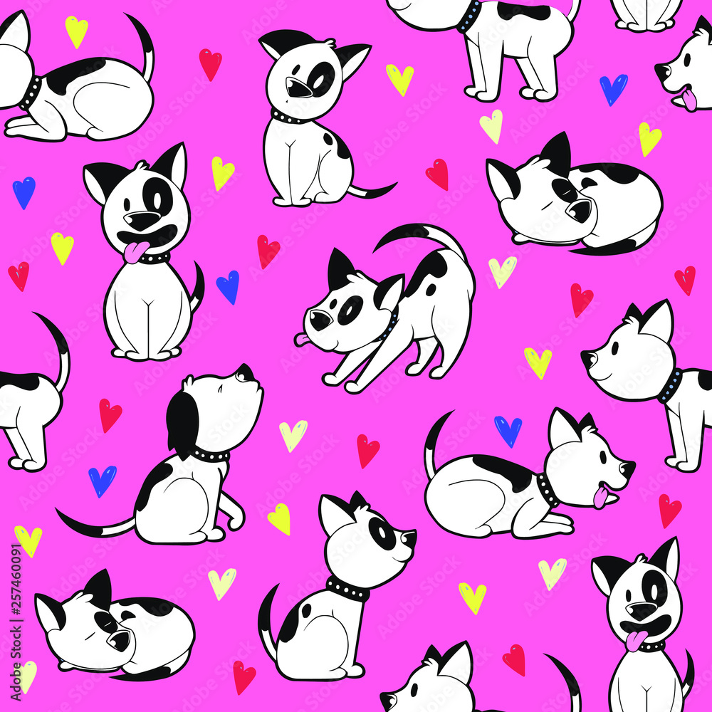 Cute dogs and hearts seamless background Cute dogs and hearts seamless background