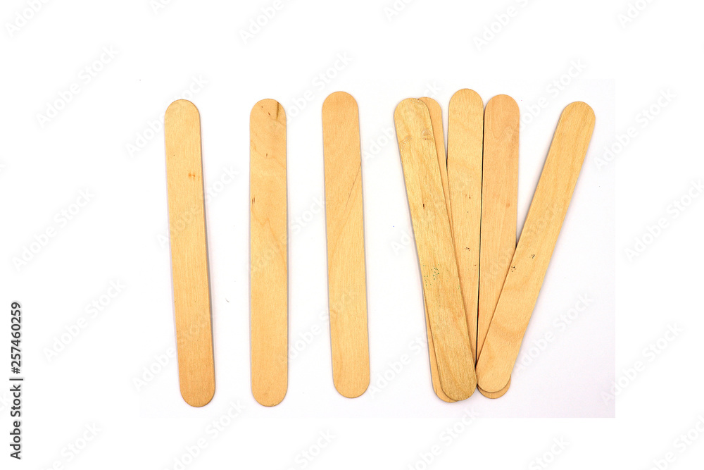 Ice cream wooden sticks, wood ice-cream stick Isolated on white background Ice cream wooden sticks, wood ice-cream stick Isolated on white background