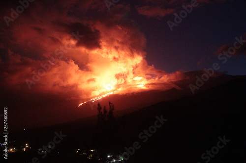 Erupting volcano in Reunion Island 2019