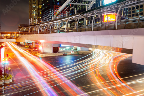 Canvas Print Bangkok in the night time long exposure at Sathorn in Bangkok, Thailand