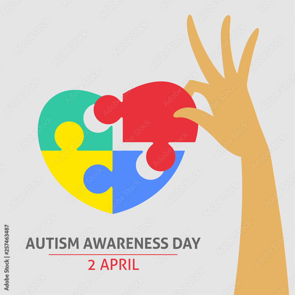 A square vector image with a puzzle heart as a symbol of autism awareness. A world autism awareness day. A template for a medicine flyer poster card design A square vector image with a puzzle heart as a symbol of autism awareness. A world autism awareness day. A template for a medicine flyer poster card design