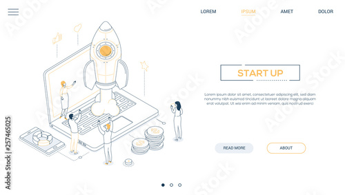 Startup - isometric line design style web banner