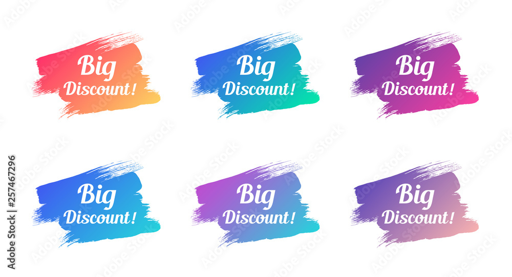big discount color promo phrase. big discount stock vector illustrations with painted gradient