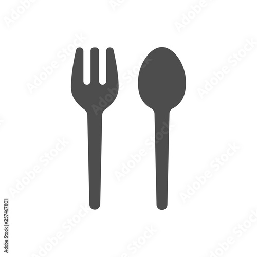 plastic tableware silhouette black vector icon. plastic fork and spoon isolated on white background. plastic pollution problem