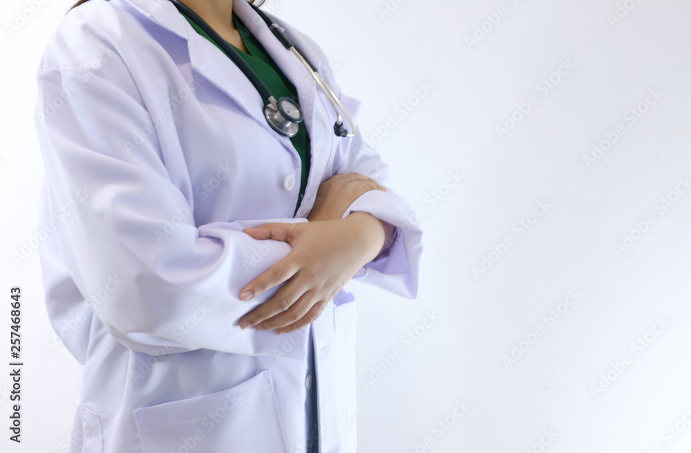 midsection of doctor against white background midsection of doctor against white background