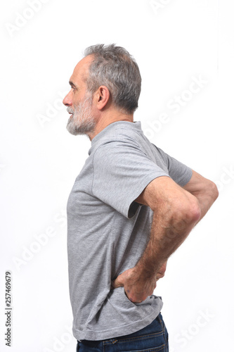 man with pain in the back on white background
