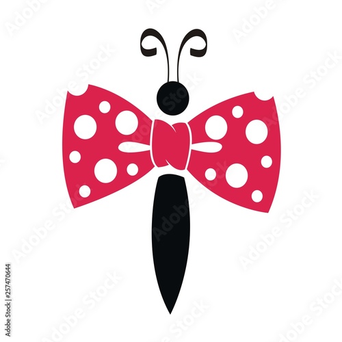 red bow tie icon vector with butterfly design