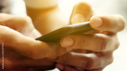 Closeup Image of man s hand holding a smartphone