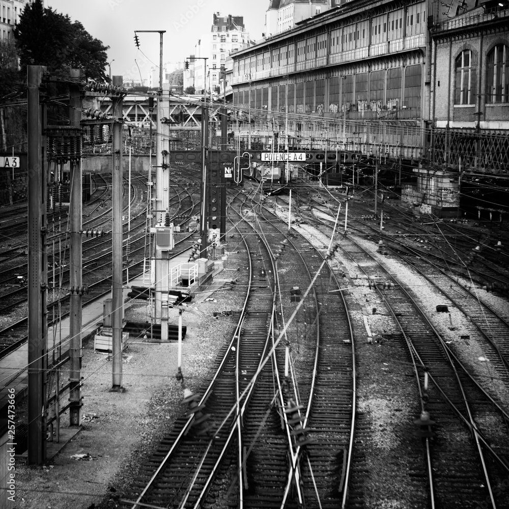 Empty railway tracks entering in to Gare Saint-Lazare Railway station Empty railway tracks entering in to Gare Saint-Lazare Railway station