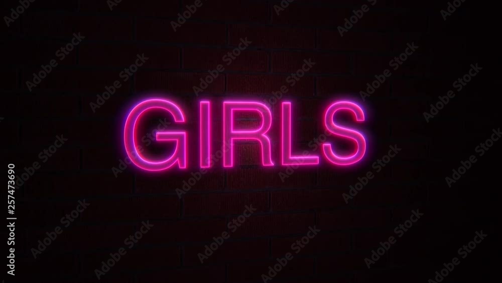 Girls neon light text on brick wall Girls neon light text on brick wall