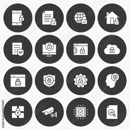 Security icon set. Vector illustration. Round button.