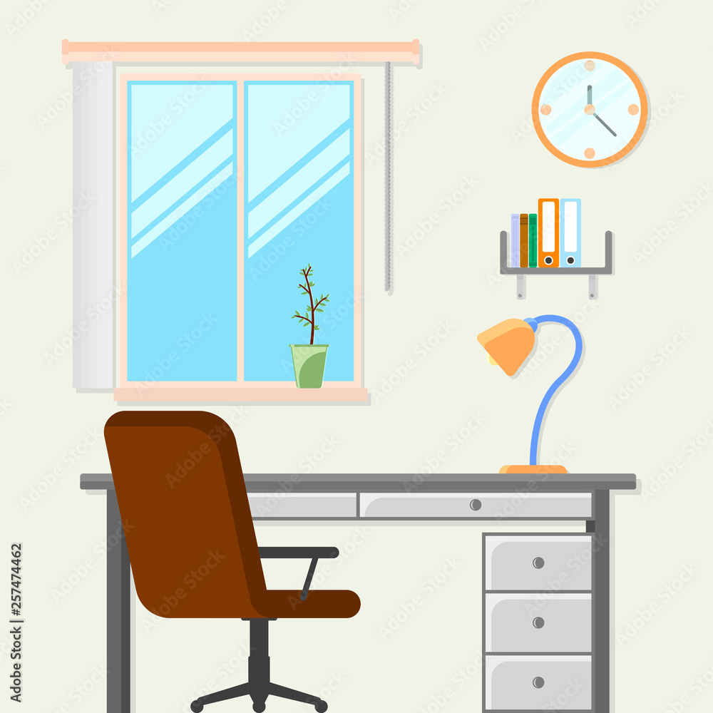 Room with table and chair. Workplace. Vector illustration Room with table and chair. Workplace. Vector illustration