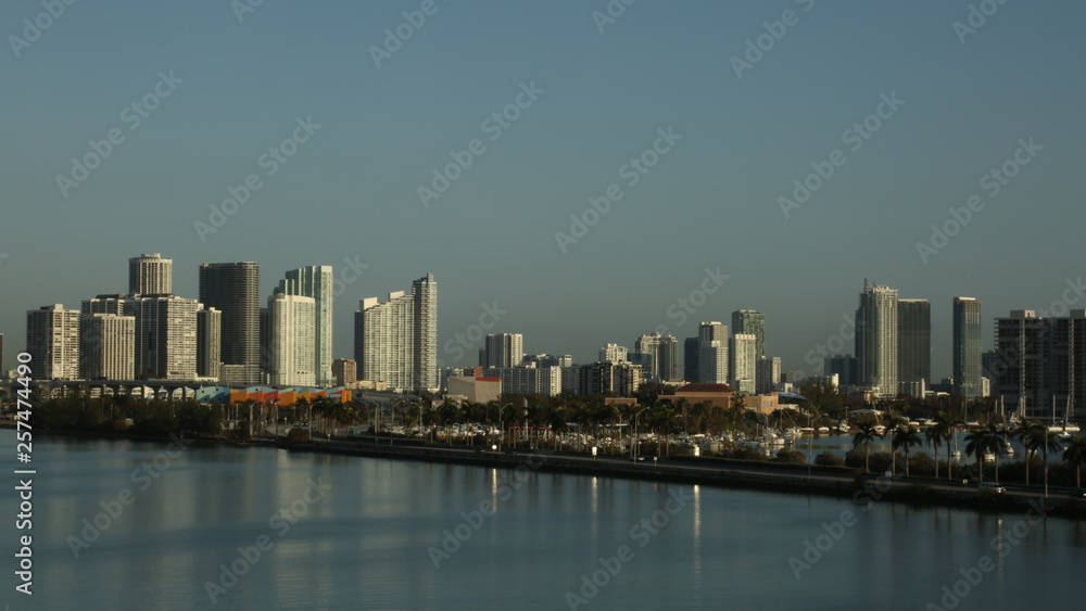 Miami Beach with view of port harbor and downtown