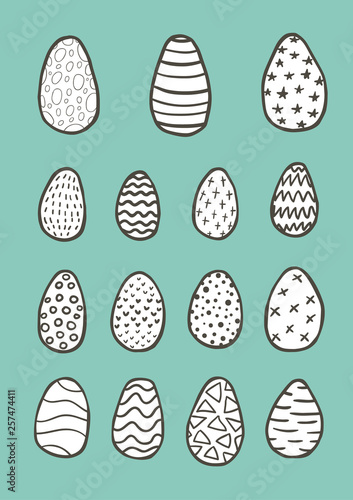 Collection of hand drawn doodle style Easter eggs,