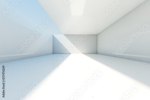 Abstract empty concrete room background with open ceiling and wall, 3d illustration.