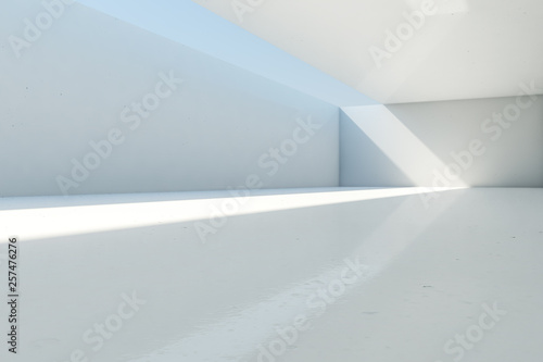Abstract empty concrete room background with open ceiling and wall  3d illustration.