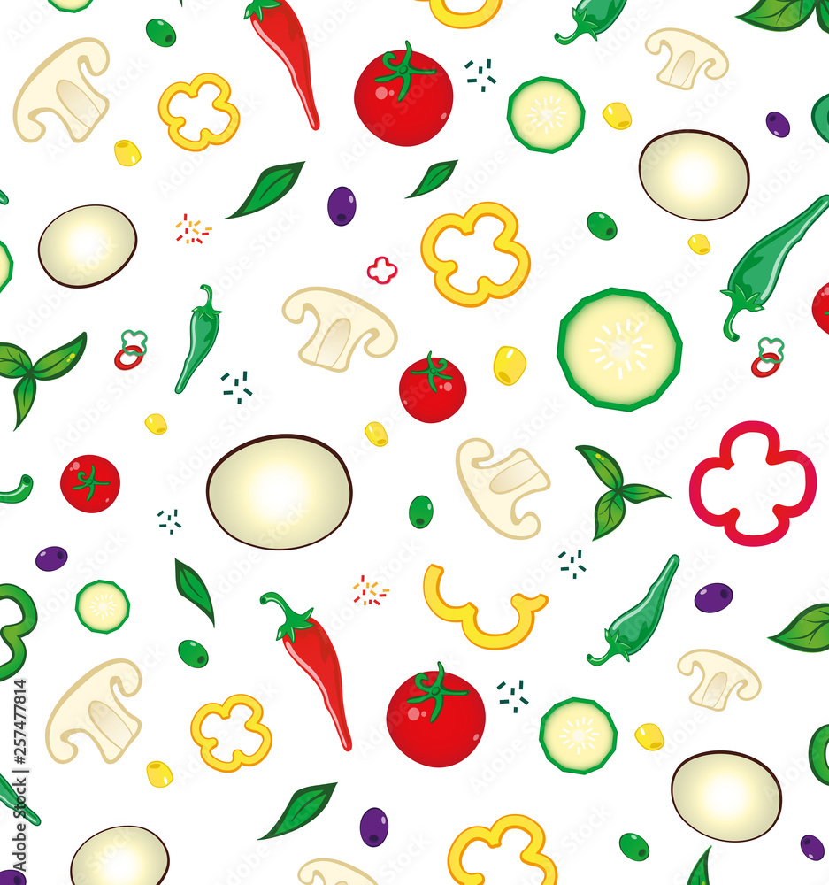 Obraz premium Seamless pattern with colored vegetables. Vector illustration