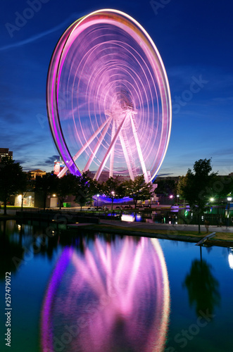 The Montreal Big Wheel La Grande Roue de Montreal in the Old Port at night