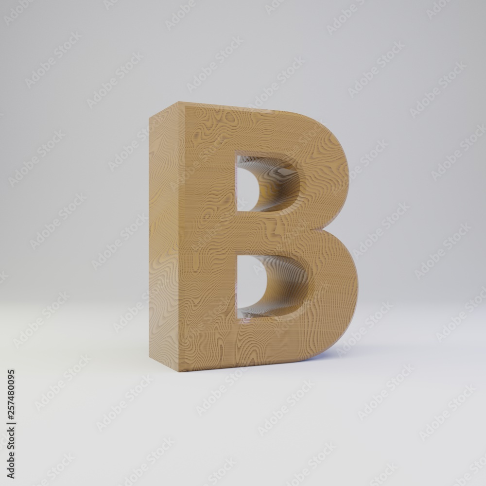 3D letter B uppercase. Wooden font isolated on white background. 3D letter B uppercase. Wooden font isolated on white background.