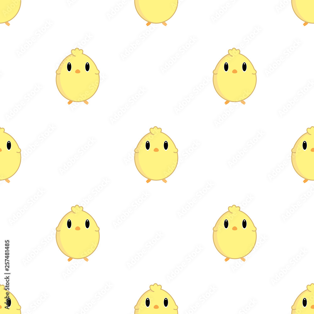 Vector seamless pattern with cartoon yellow chicks. Perfect for easter greeting cards, wrapping paper or textile Vector seamless pattern with cartoon yellow chicks. Perfect for easter greeting cards, wrapping paper or textile