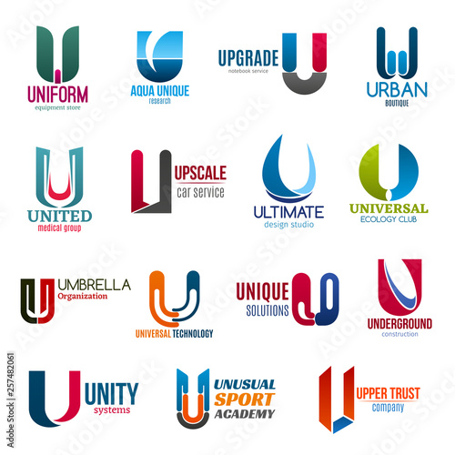 Business icons, letter U, corporate identity