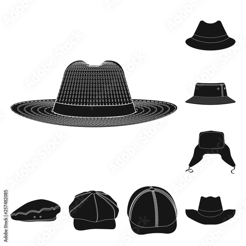 Vector design of headgear and cap sign. Collection of headgear and accessory vector icon for stock.
