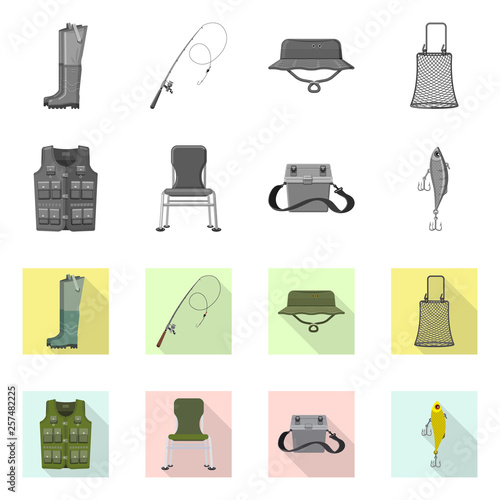 Vector design of fish and fishing symbol. Set of fish and equipment stock symbol for web.