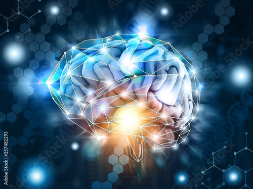 Artificial intelligence,  processing neurological data, brain, cloud photo