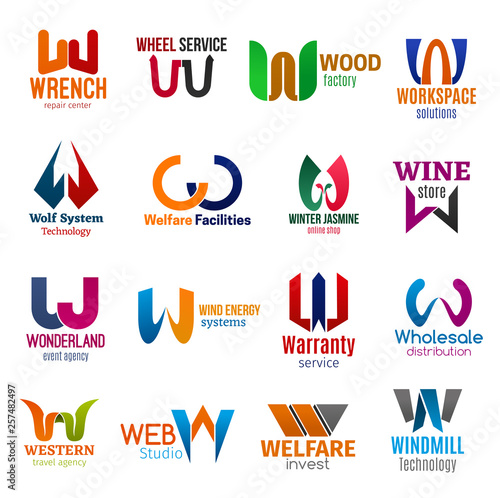 W letter corporate identity, business icons