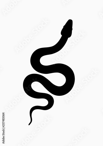 Black silhouette snake. Isolated symbol or icon snake on white background. Abstract sign snake. Vector illustration