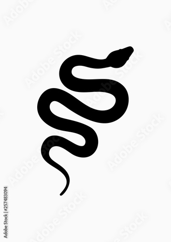 Black silhouette snake. Isolated symbol or icon snake on white background. Abstract sign snake. Vector illustration