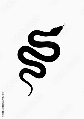 Black silhouette snake. Isolated symbol or icon snake on white background. Abstract sign snake. Vector illustration