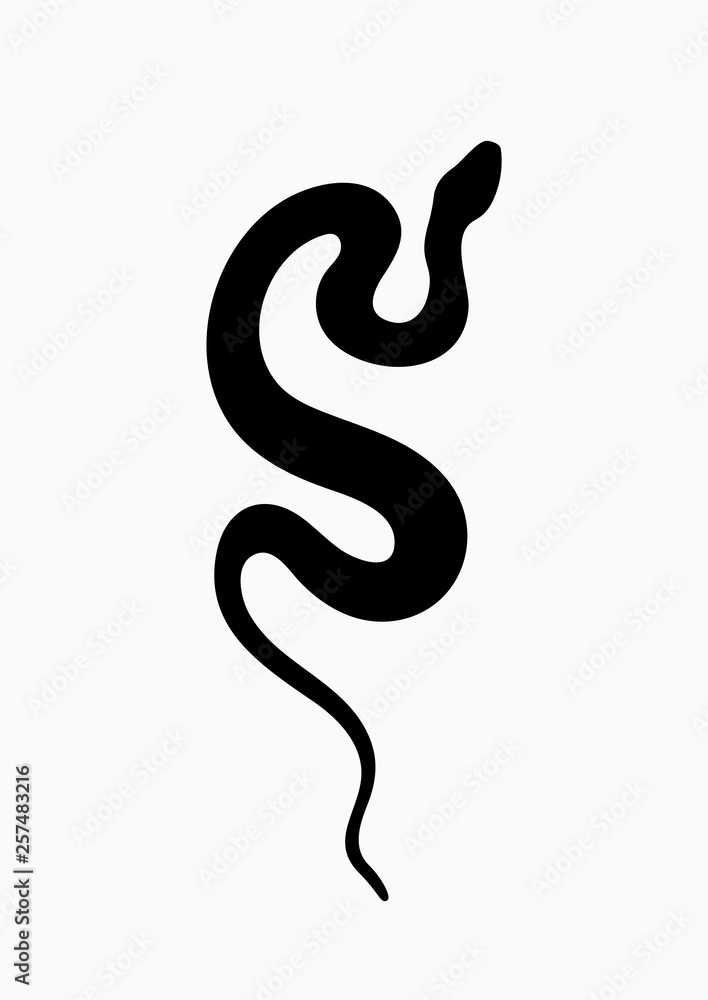 Black silhouette snake. Isolated symbol or icon snake on white background. Abstract sign snake. Vector illustration